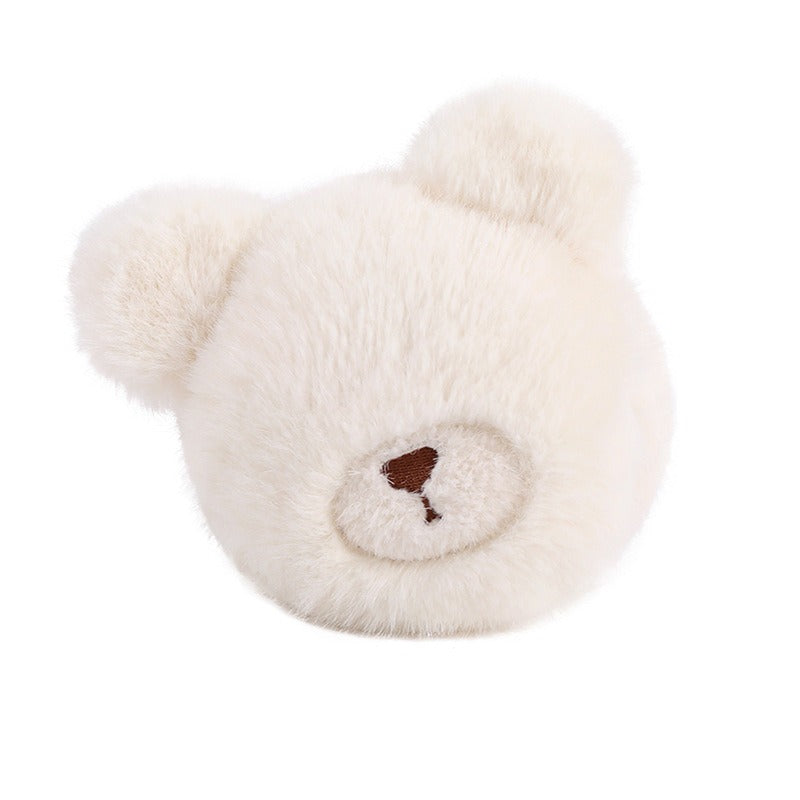 White plush bear earmuff with embroidered nose