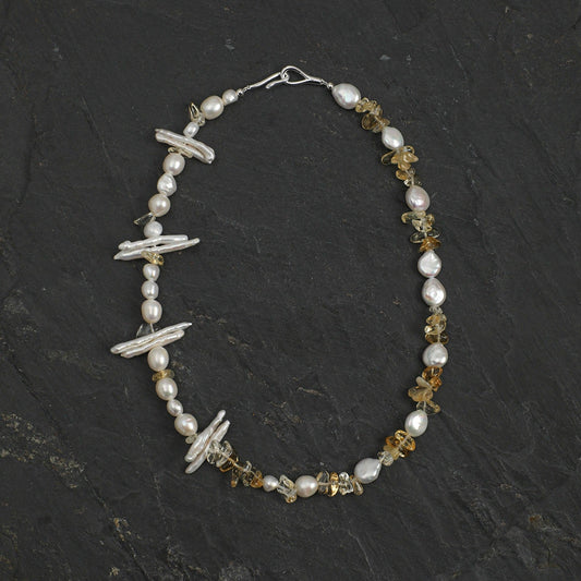Baroque Clear Quartz Citrine Necklace