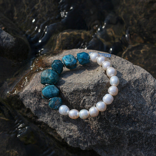 Blue Apatite Pearl Bracelet
