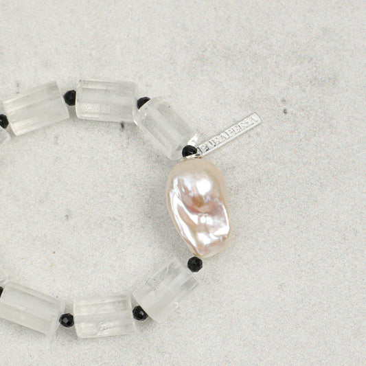 Clear Quartz Black Tourmaline Baroque Bracelet