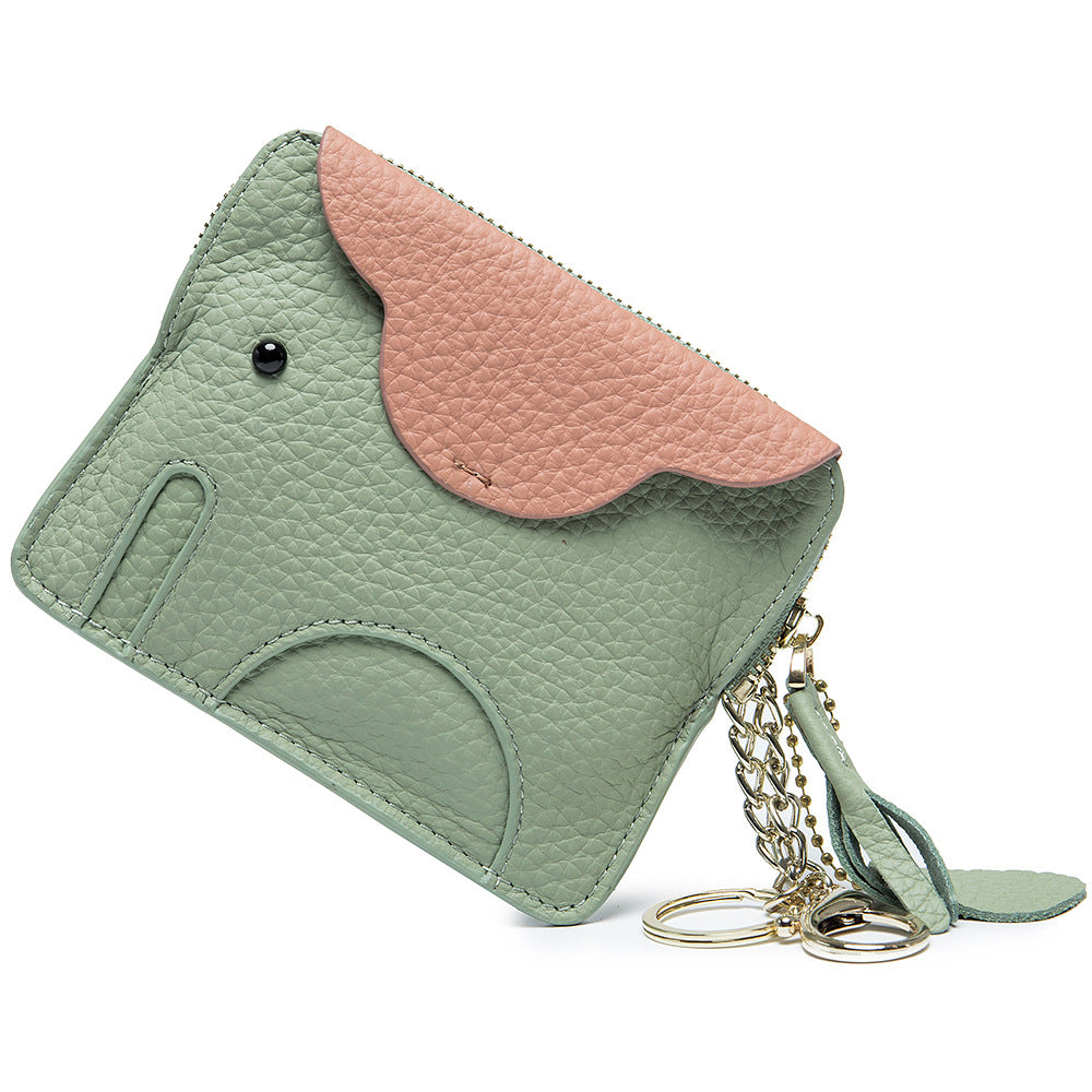 Colour-Block Elephant Leather Coin Purse – Genuine Cowhide Mini Bag