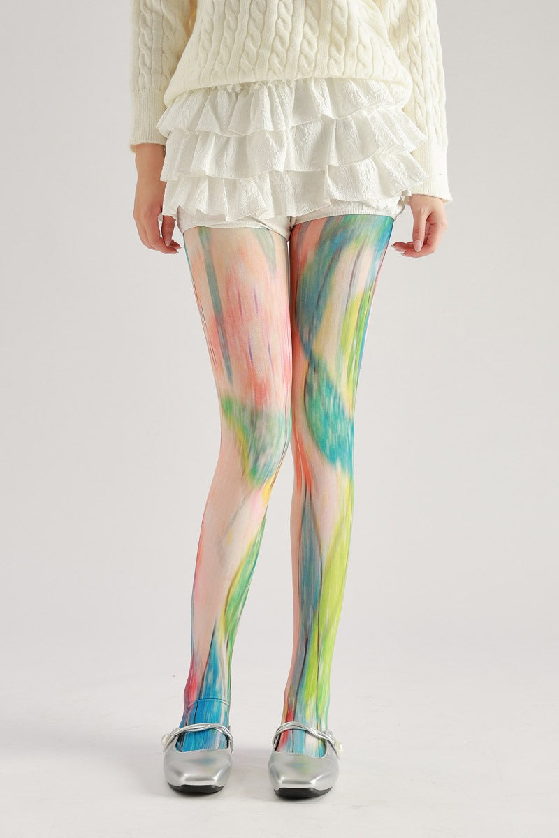 Gradient Color Print Tights Women's Fancy Dress Costume Accessories, Perfect for Parties, Office, Street Fashion, and Daily Wear