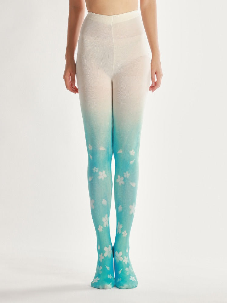 Gradient Floral Tights with high elasticity and compression,shaping fit and ideal for weddings, parties, ethnic outfits, and street fashion