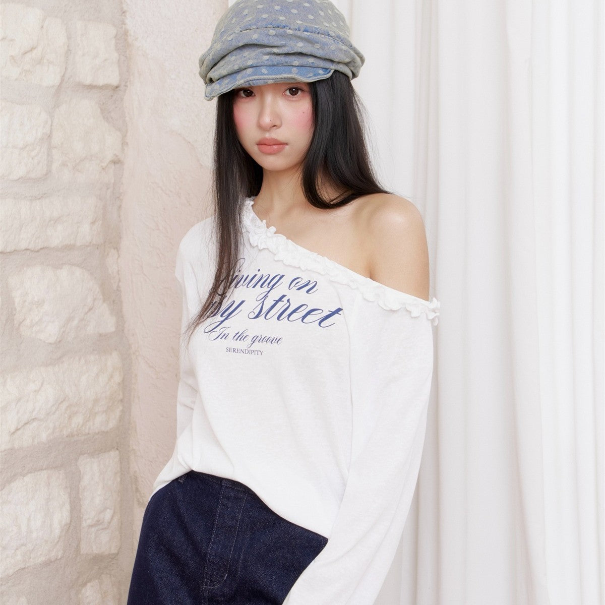 Japanese Retro Polka Dot Denim Beret