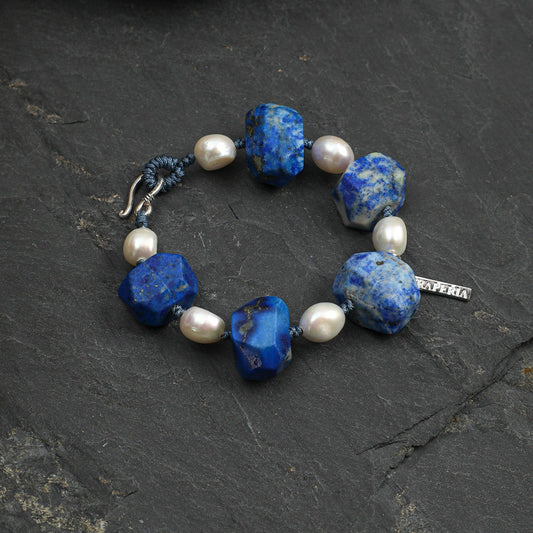 Lapis Lazuli Pearl Silver Bracelet