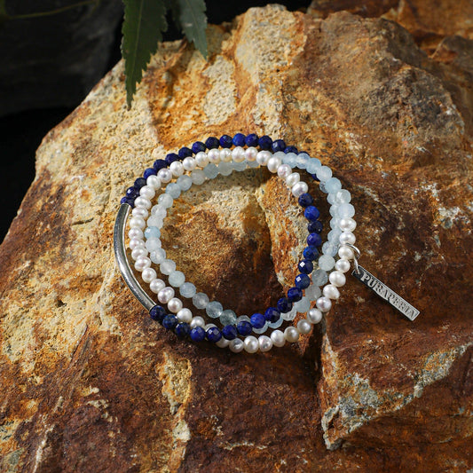 Lapis Lazuli & Pearl Three-Layer Bracelet