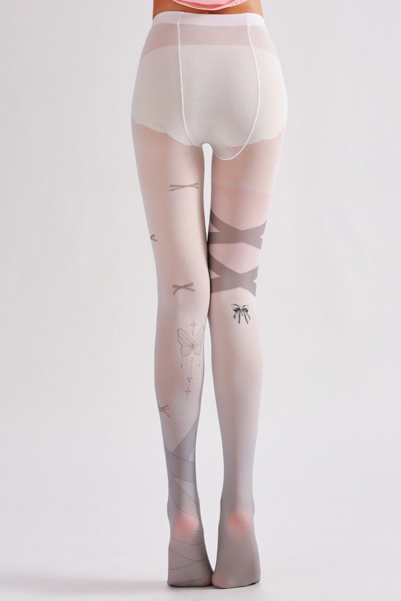 Semi-Sheer Y2K Gray Tights with high elasticity and shaping fit, suitable for events, cosplay, street style, and gifting girls at Christmas