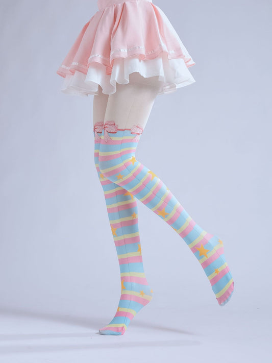 Striped Lolita Tights with high elasticity and compression,shaping fit and ideal for weddings, parties, ethnic outfits, and street fashion