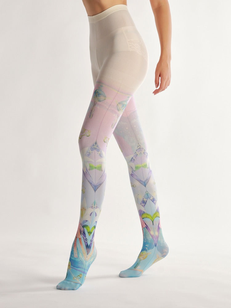 Blue Lolita Floral Tights with high elasticity and shaping fit, suitable for events, cosplay, street style, and gifting girls at Christmas