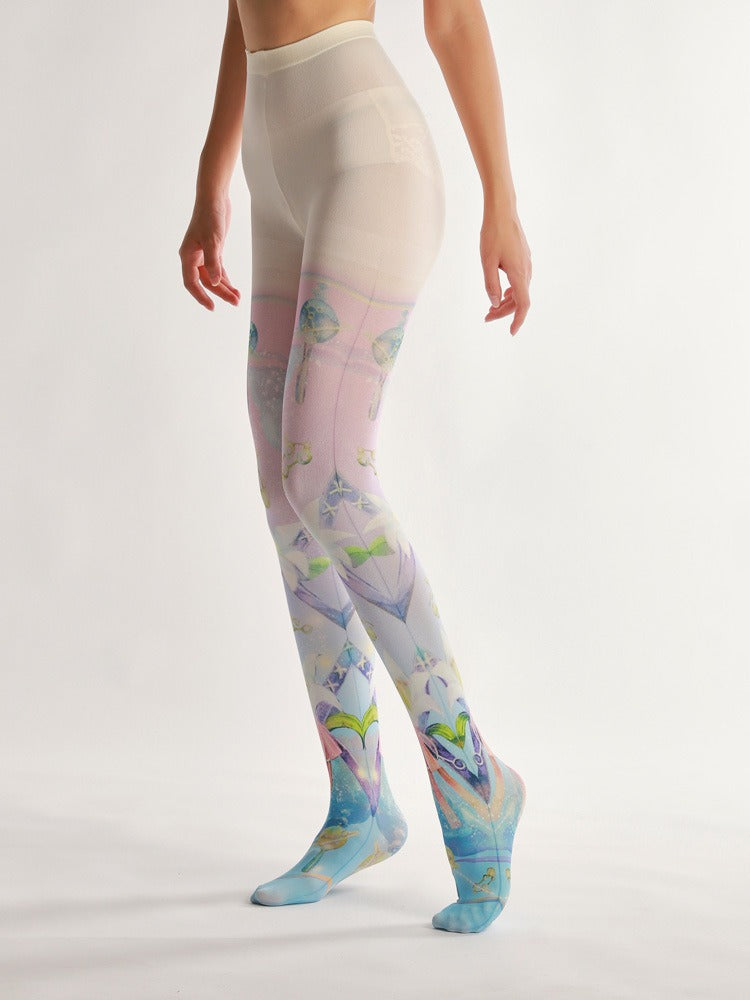 Blue Lolita Floral Tights with high elasticity and shaping fit, suitable for events, cosplay, street style, and gifting girls at Christmas