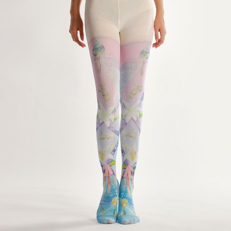 Blue Lolita Floral Tights with high elasticity and shaping fit, suitable for events, cosplay, street style, and gifting girls at Christmas