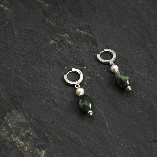 Moss Agate Pearl Drop Earring