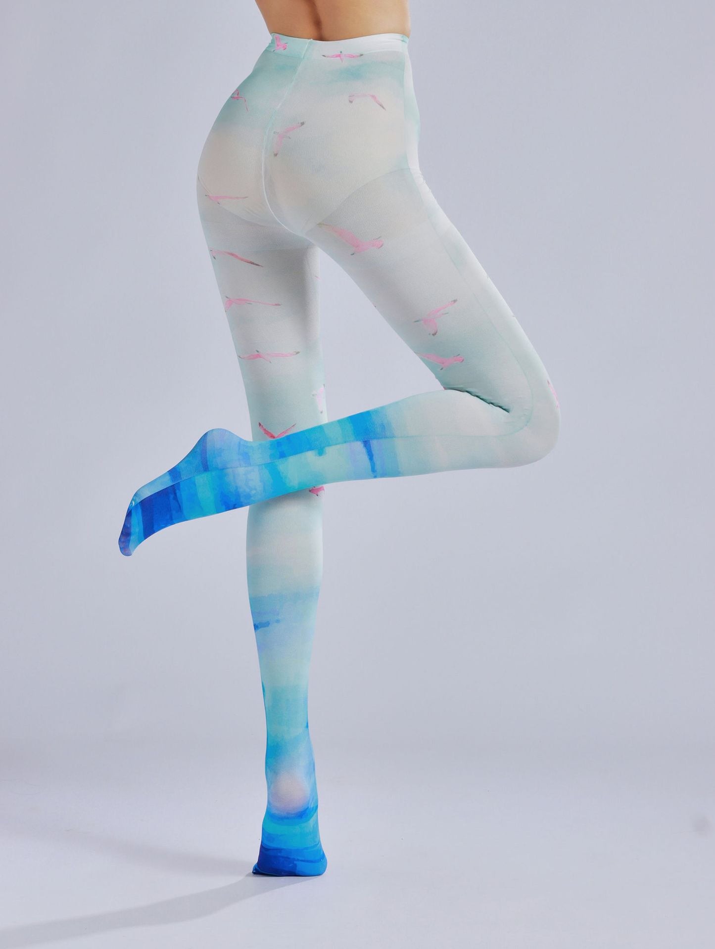 Blue Ocean Wild Bird Tights-Grainvity