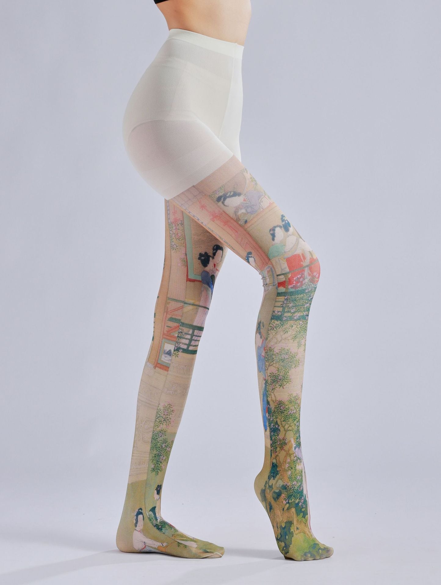 Chinese Style Ancient Pattern Print Pantyhose-Grainvity