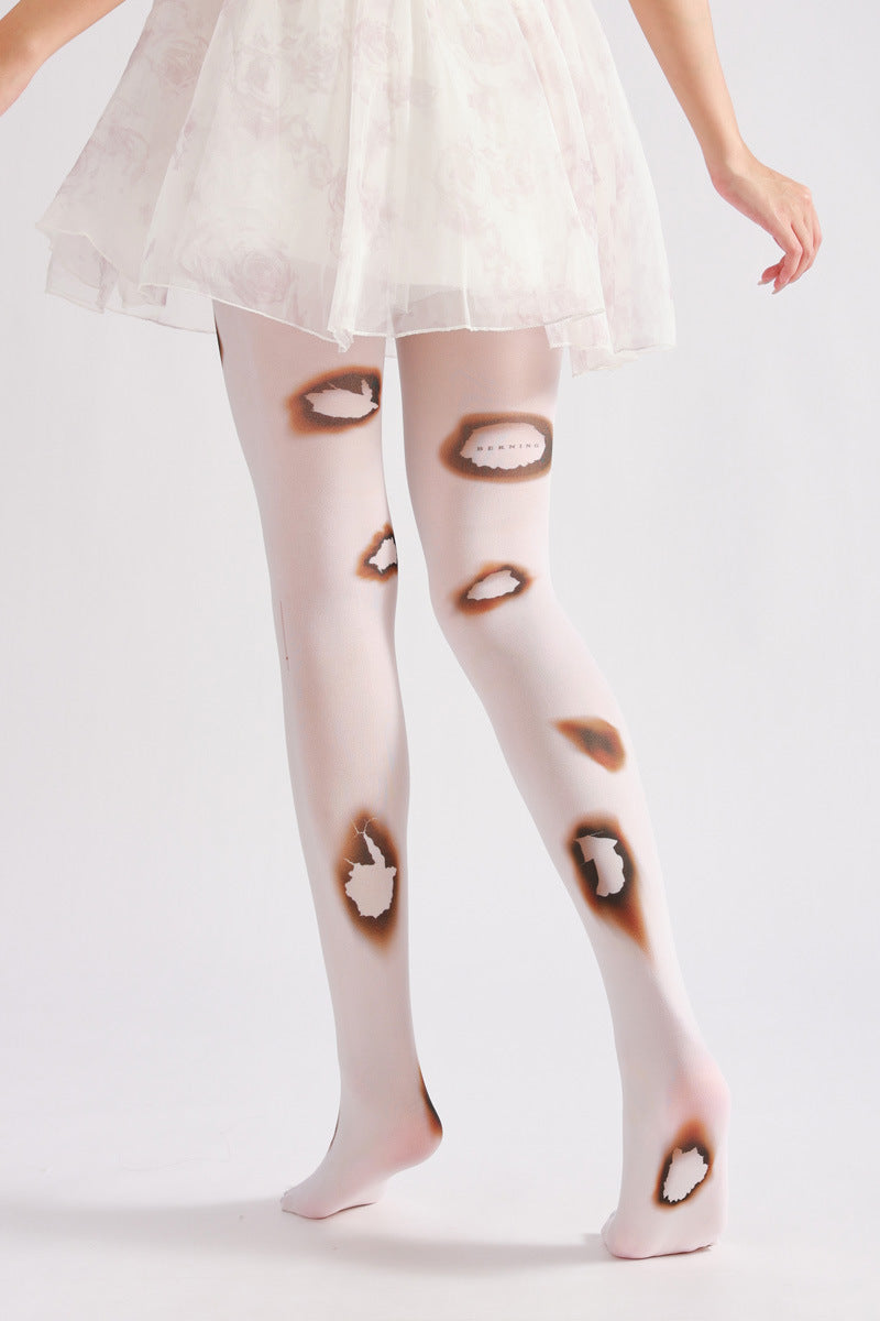 Fire Hole Printed Tights-Grainvity