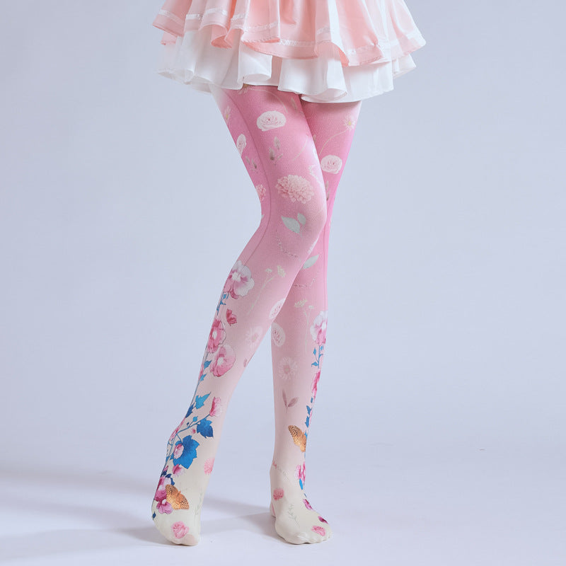 Pink Floral Women Tights-Grainvity