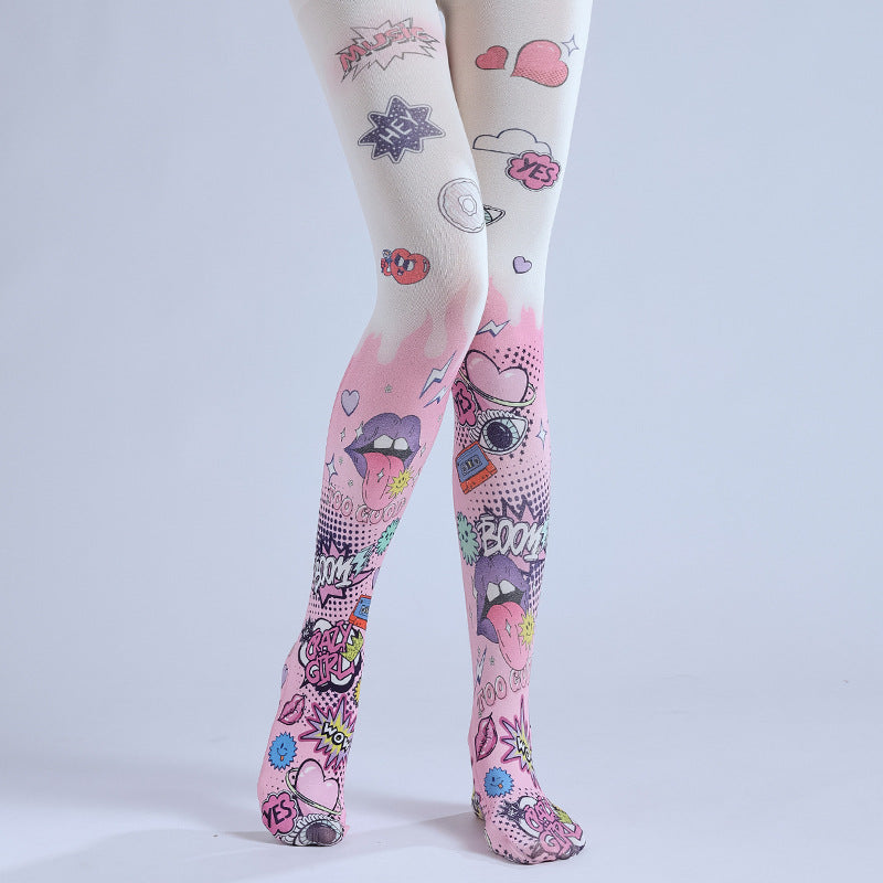 Comic Graffiti Women Tights-Grainvity