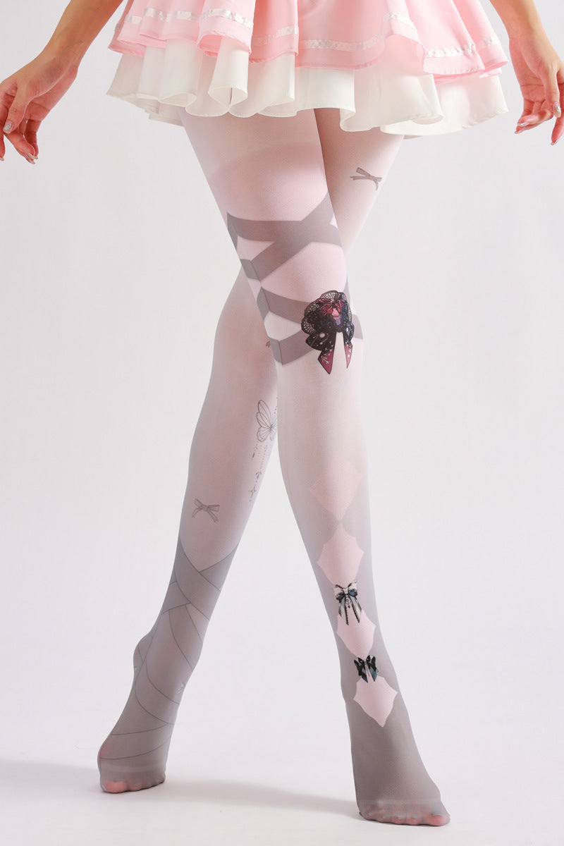 Grey Bow Pantyhose-Grainvity