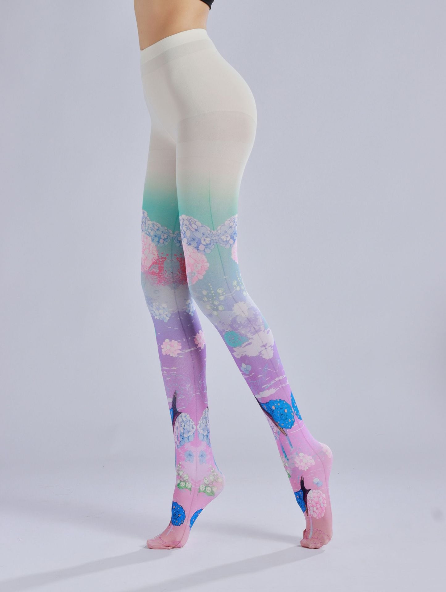 Hydrangea Floral Women Tights-Grainvity