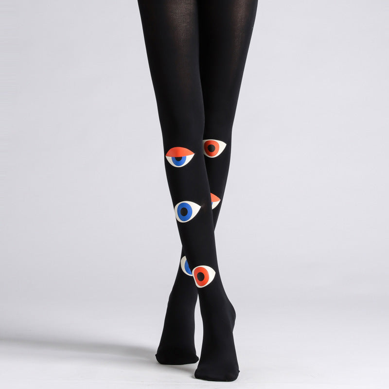 Eyes Black Tights Funky Stockings Boho-Grainvity