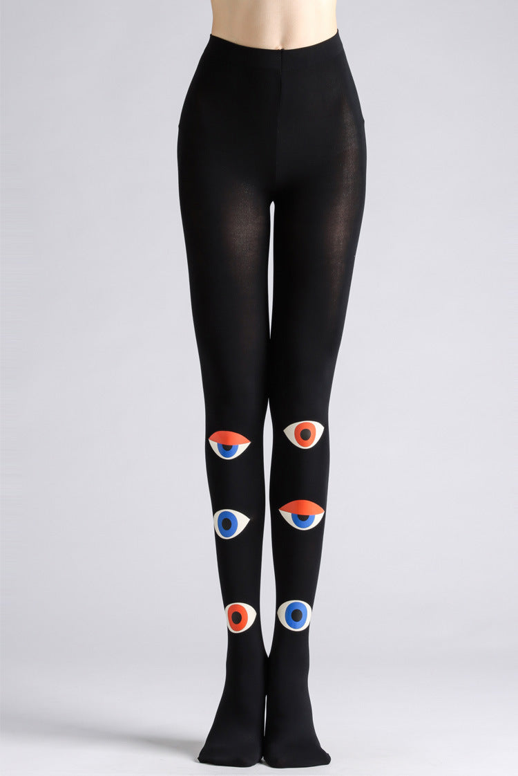 Eyes Black Tights Funky Stockings Boho-Grainvity