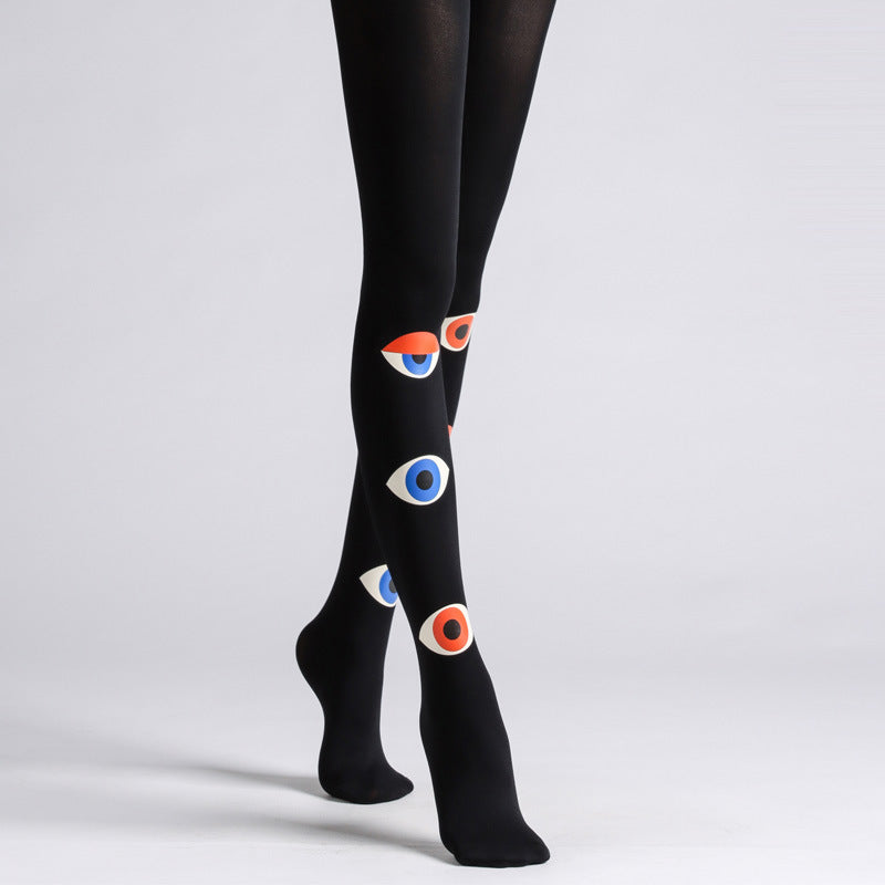 Eyes Black Tights Funky Stockings Boho-Grainvity