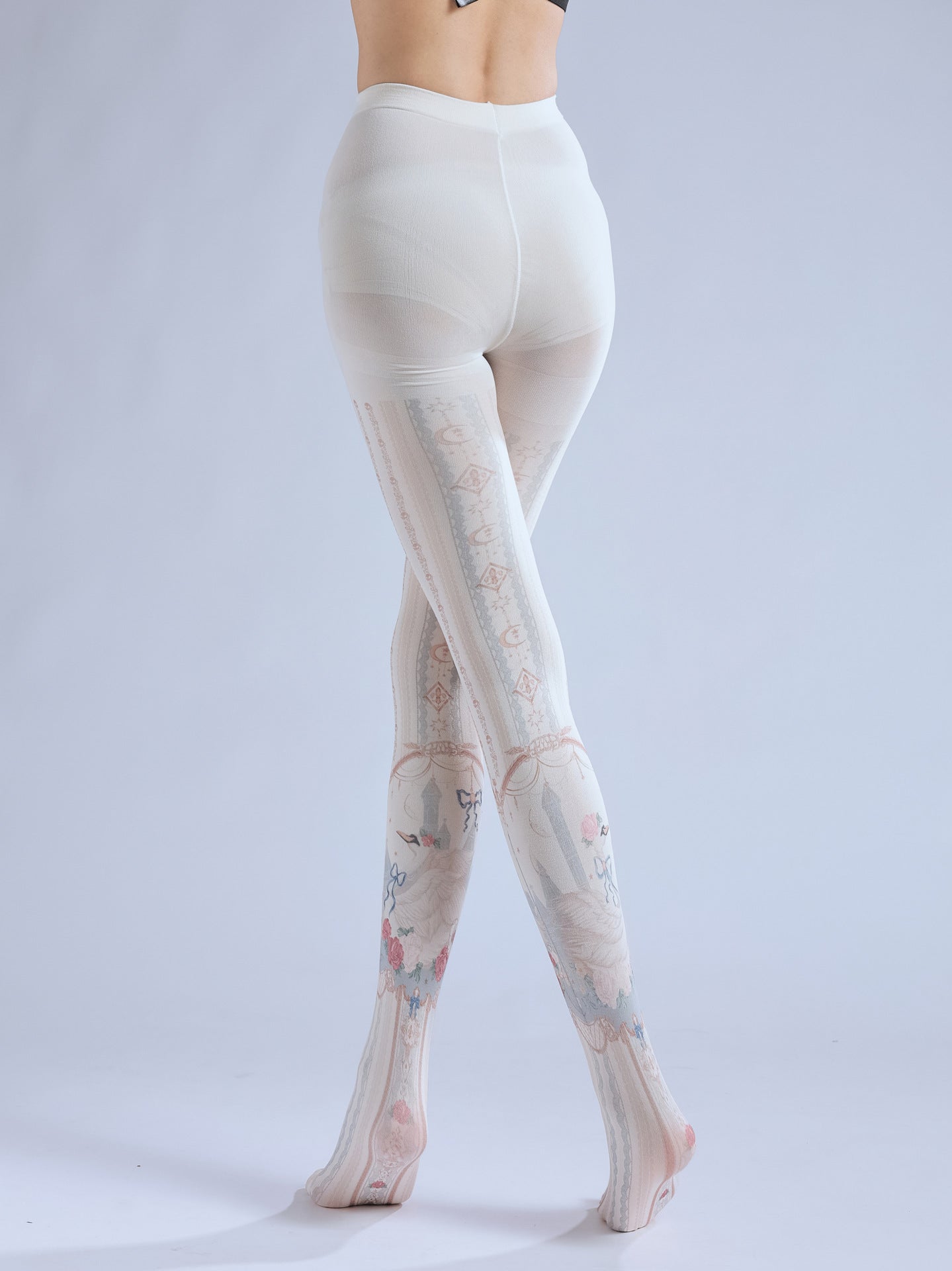 Gorgeous patterned white pantyhose-Grainvity