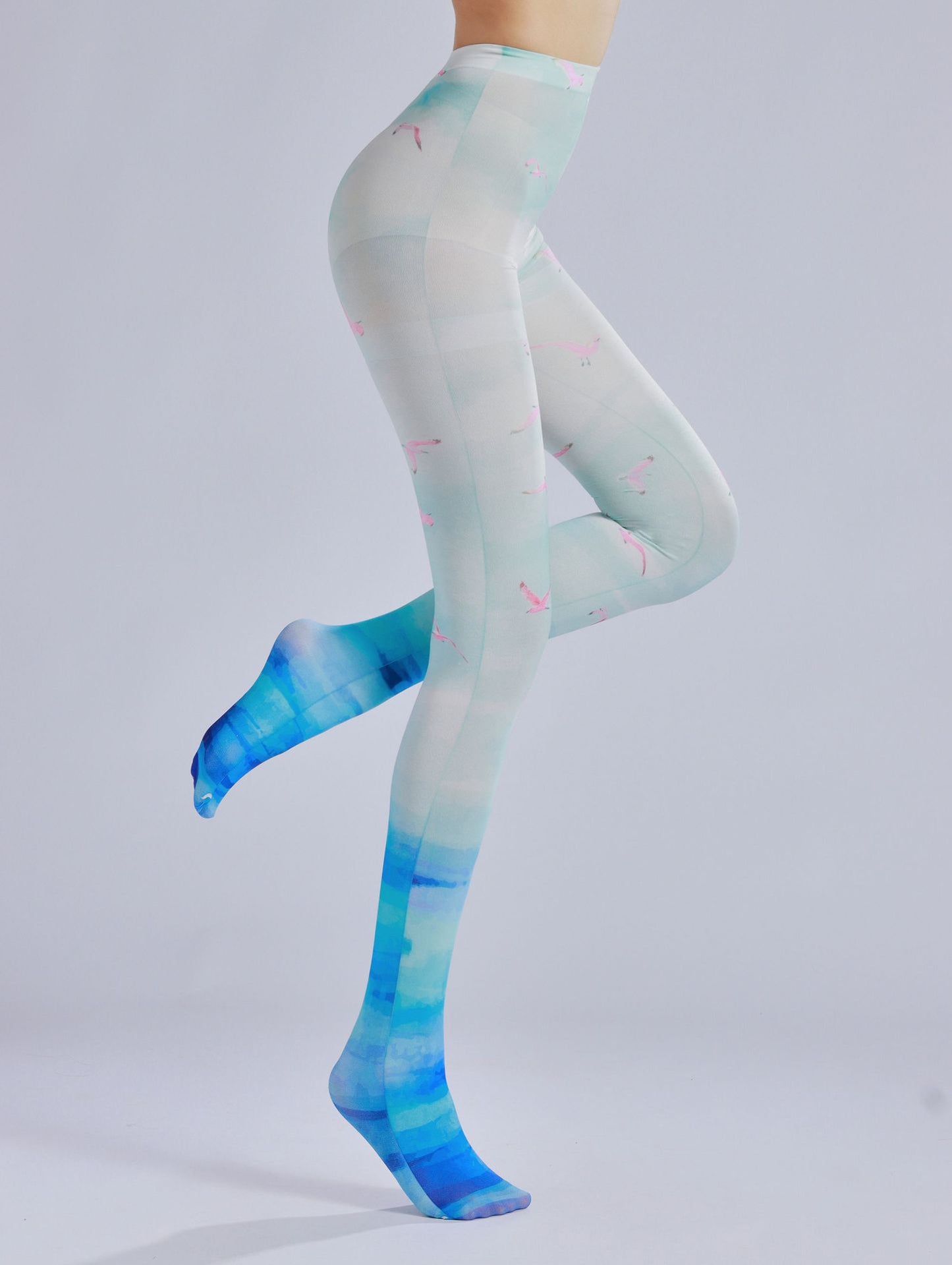 Blue Ocean Wild Bird Tights-Grainvity