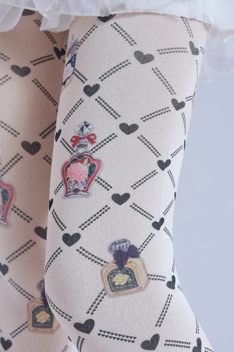 Rhombus Grid Pattern Printed Pantyhose-Grainvity