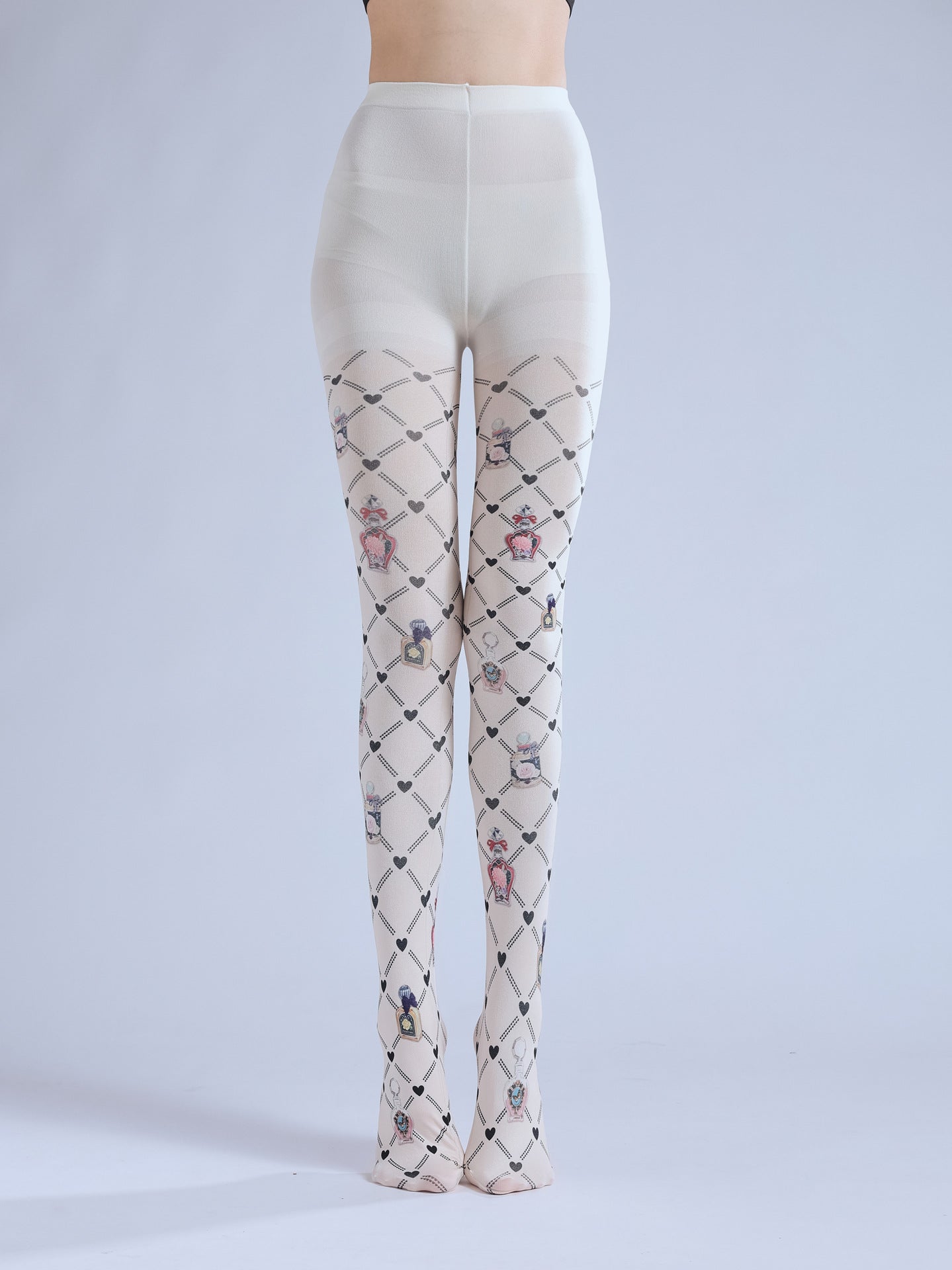 Rhombus Grid Pattern Printed Pantyhose-Grainvity