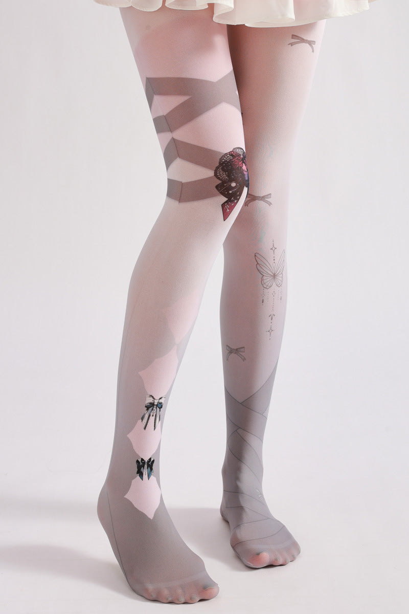 Grey Bow Pantyhose-Grainvity
