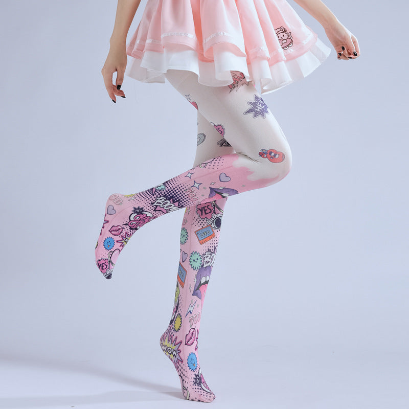 Comic Graffiti Women Tights-Grainvity