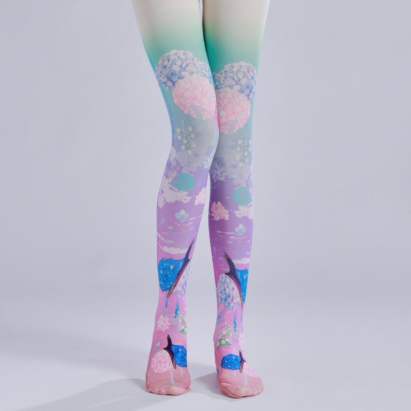 Hydrangea Floral Women Tights-Grainvity