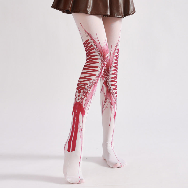 Halloween Gothic Strapped Tights-Grainvity