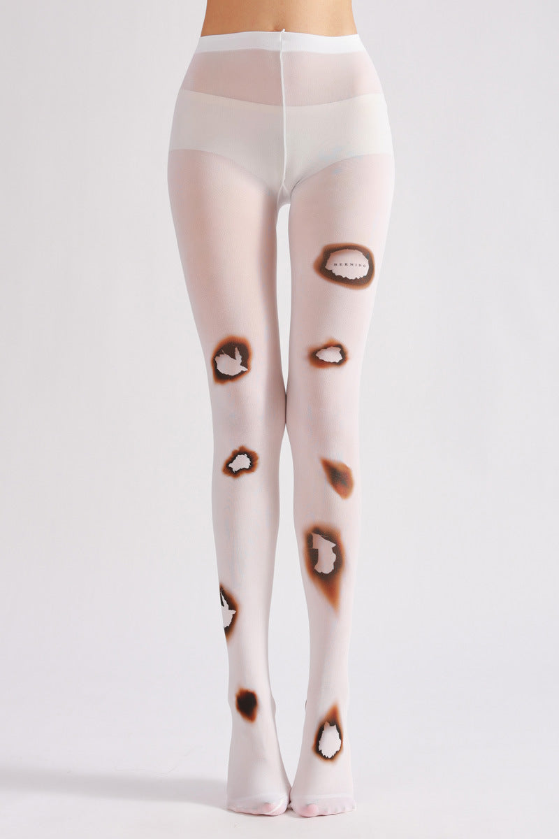 Fire Hole Printed Tights-Grainvity