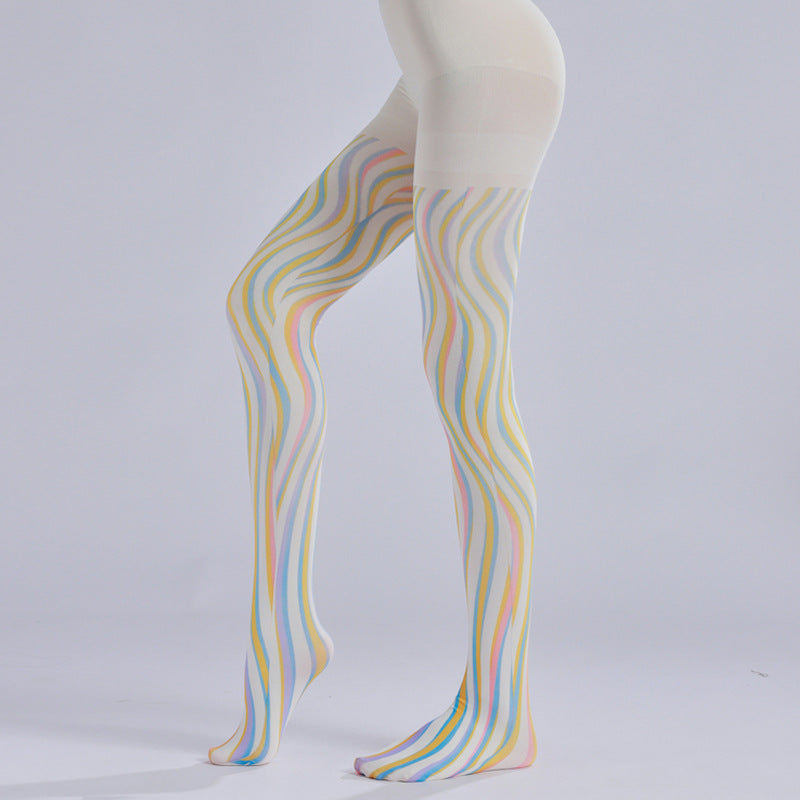 Color Wave Print Tights-Grainvity