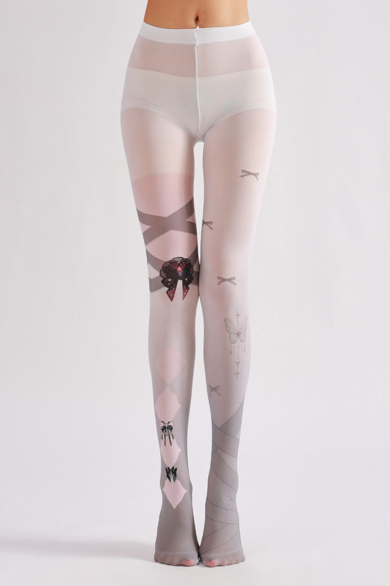 Grey Bow Pantyhose-Grainvity