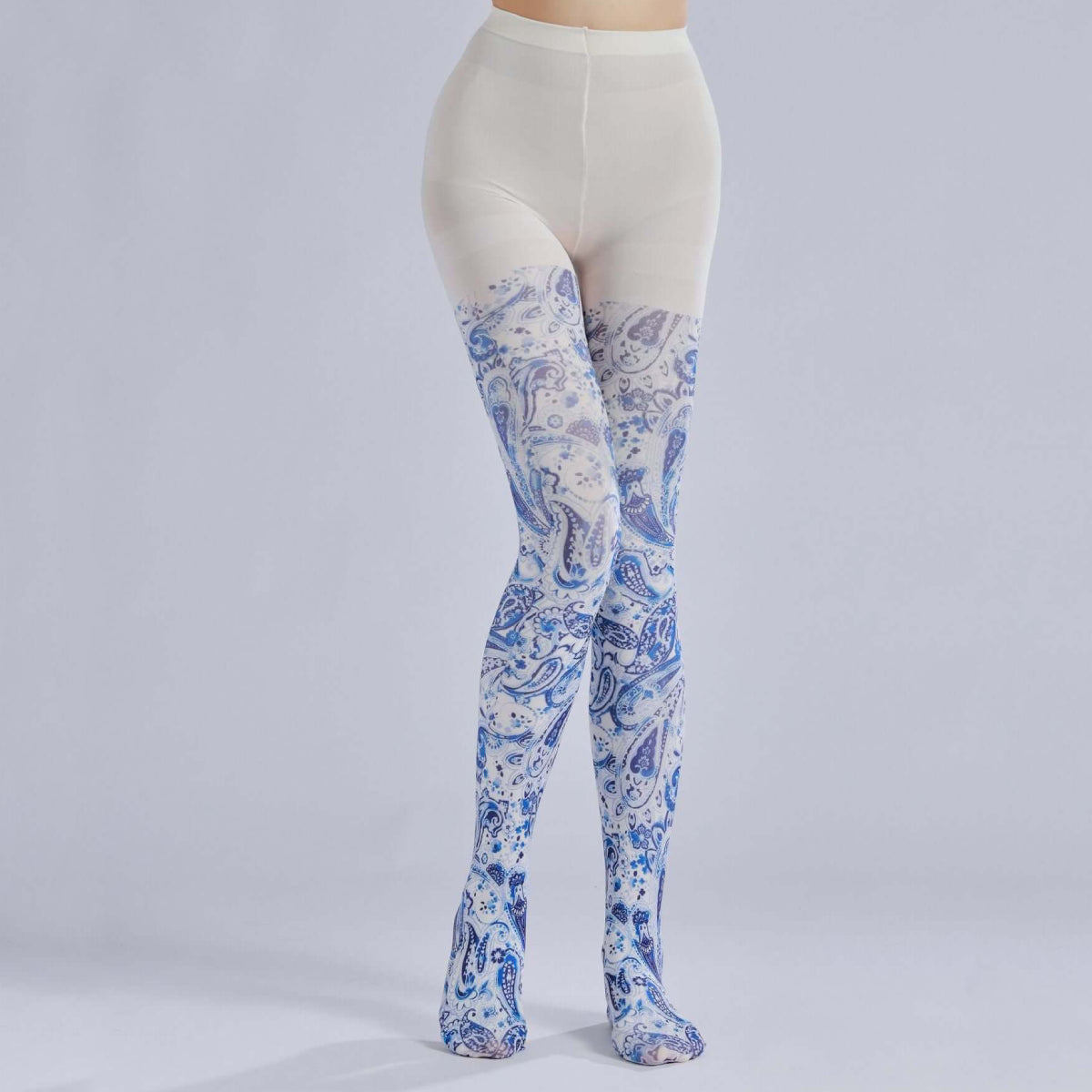 Blue Paisley Tights with high elasticity and compression,shaping fit and ideal for weddings, parties, ethnic outfits, and street fashion