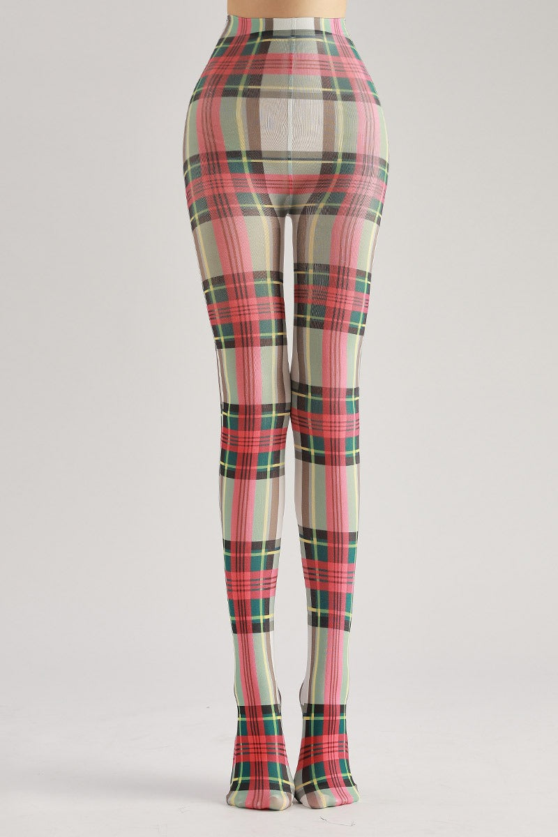 Red Checked Women Tights Women's Fancy Dress Costume Accessories, Perfect for Parties, Office, Street Fashion, and Daily Wear