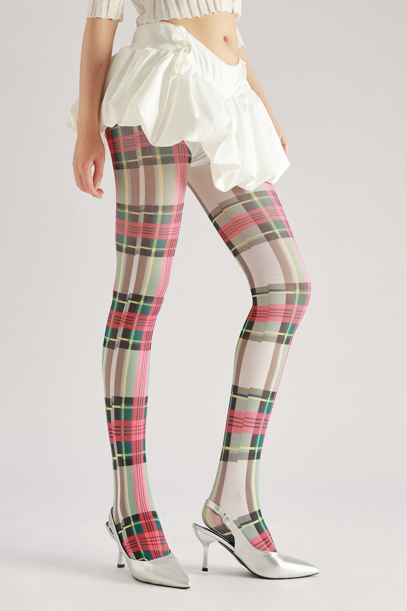 Red Checked Women Tights Women's Fancy Dress Costume Accessories, Perfect for Parties, Office, Street Fashion, and Daily Wear