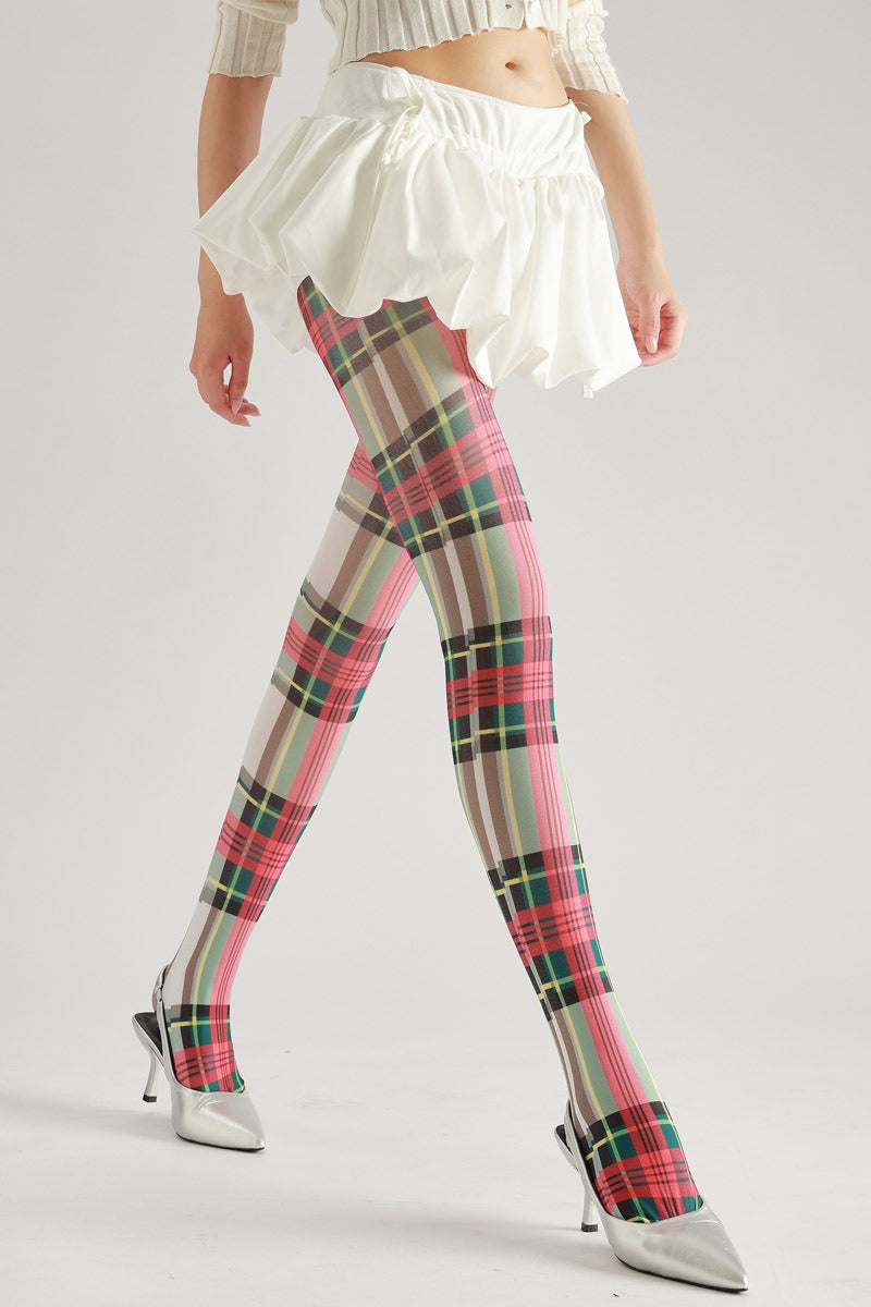 Red Checked Women Tights Women's Fancy Dress Costume Accessories, Perfect for Parties, Office, Street Fashion, and Daily Wear