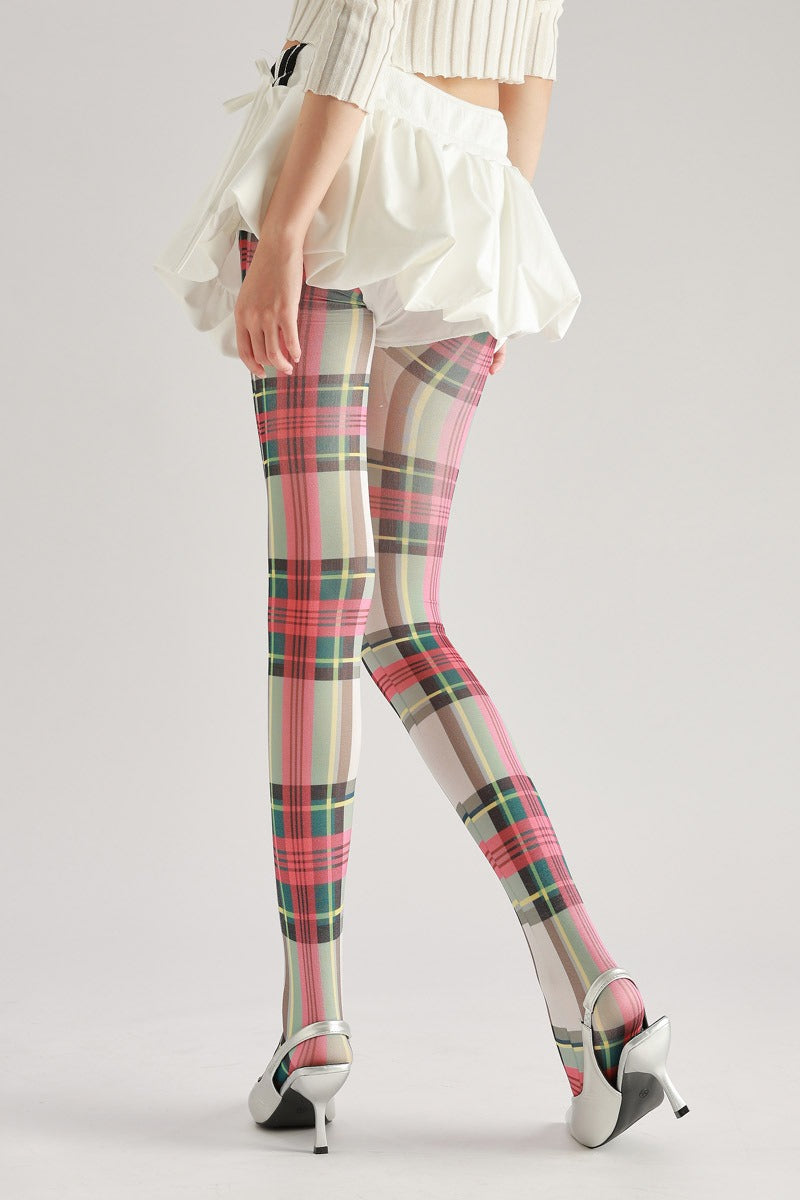 Red Checked Women Tights Women's Fancy Dress Costume Accessories, Perfect for Parties, Office, Street Fashion, and Daily Wear