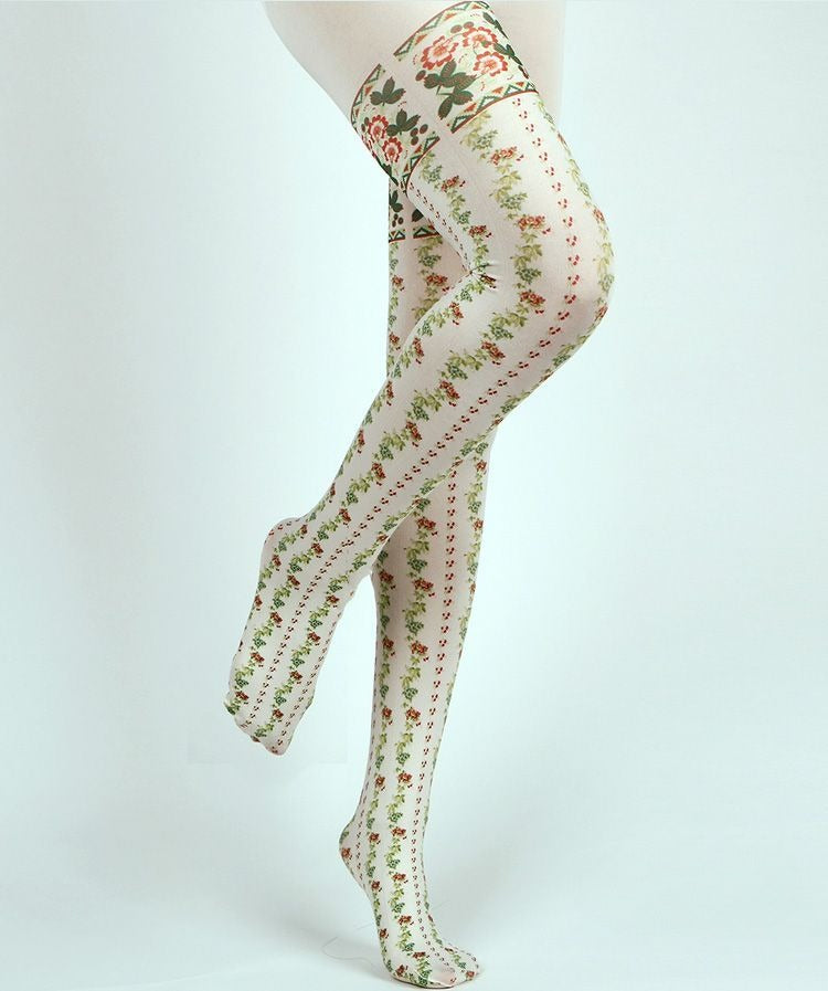Flower Stripes Opaque Tights with high elasticity and compression,shaping fit and ideal for weddings, parties, ethnic outfits, and street fashion