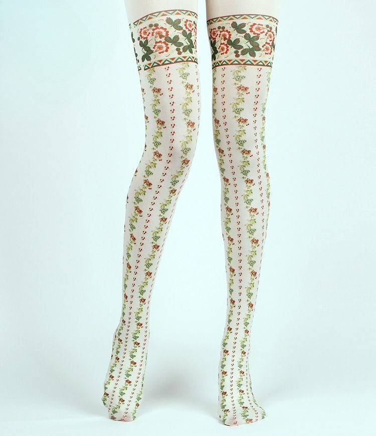 Flower Stripes Opaque Tights with high elasticity and compression,shaping fit and ideal for weddings, parties, ethnic outfits, and street fashion
