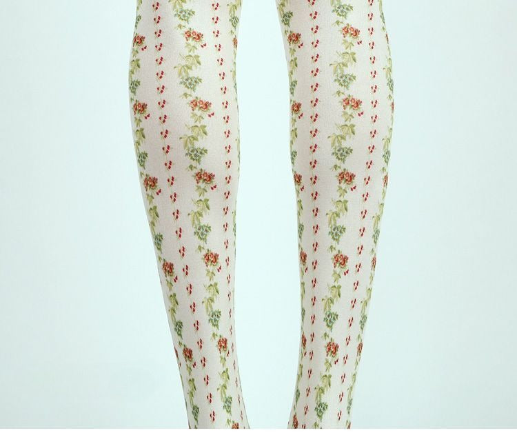 Flower Stripes Opaque Tights with high elasticity and compression,shaping fit and ideal for weddings, parties, ethnic outfits, and street fashion