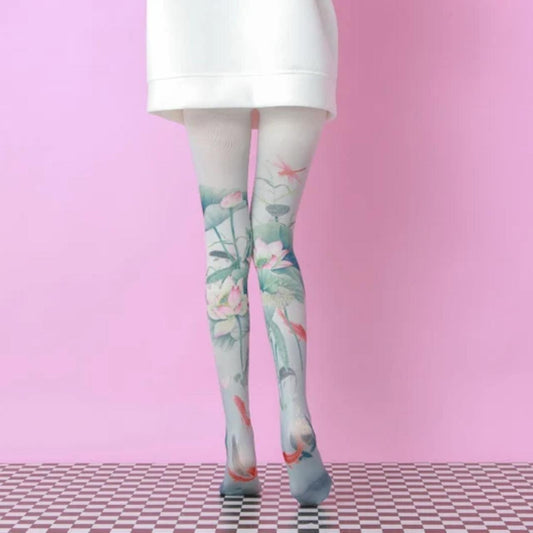 Vintage Lotus and Lucky Fish Tights