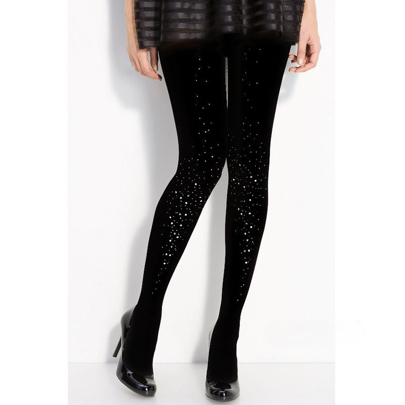 Black tights sparkling with rhinestones