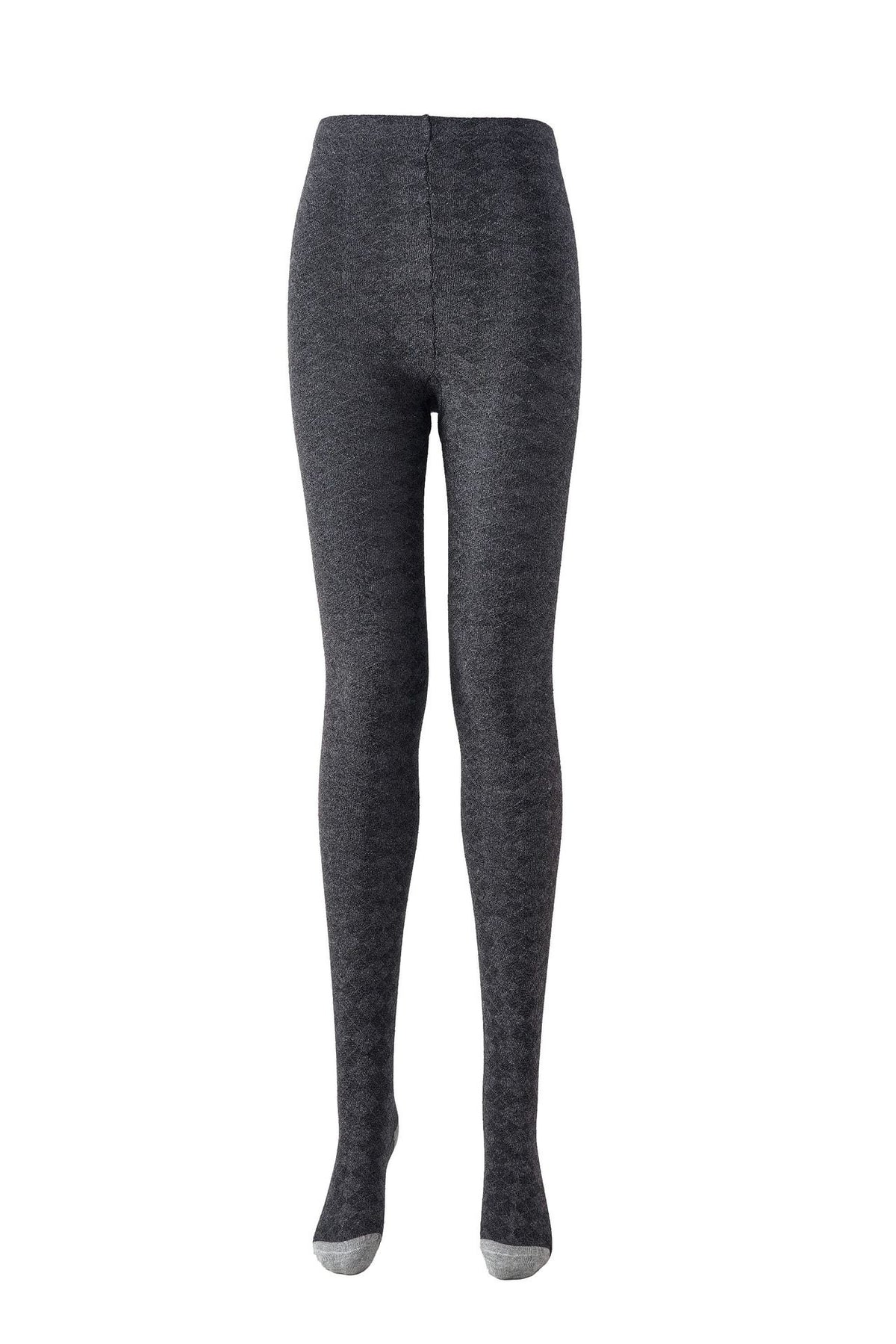 Checked wool-blend thermal tights in grey, flat lay front view