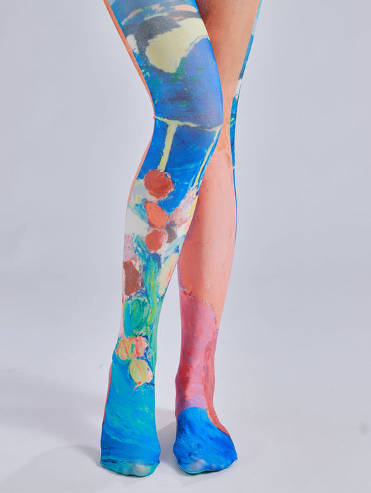 Artistic tights with a vibrant painted design