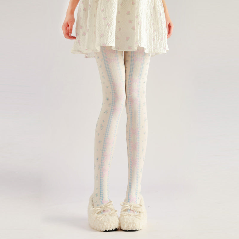 Lolita Floral Bow Tights with high elasticity and shaping fit, suitable for events, cosplay, street style, and gifting girls at Christmas